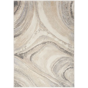 Brushstrokes Cream Grey 5 ft. x 7 ft. Abstract Contemporary Area Rug