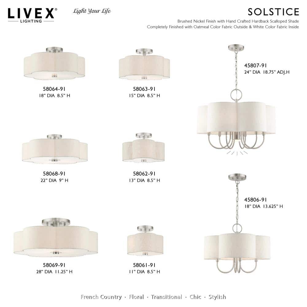 Solstice Brushed Nickel 2-Light Semi-Flush Mount with Scalloped Oatmeal Shade