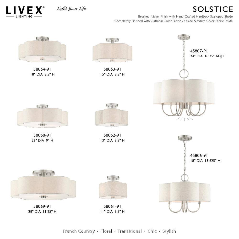 Solstice 22" Brushed Nickel 5-Light Semi-Flush Mount