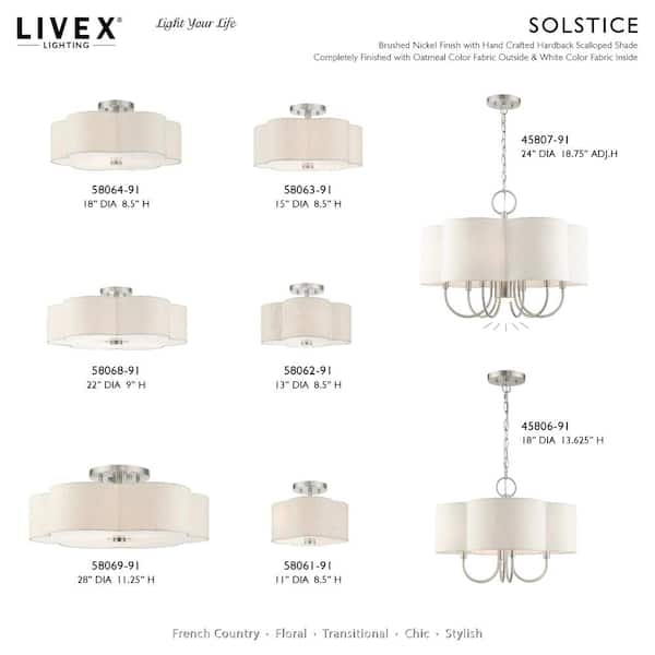 Livex Lighting Solstice 5 Light Brushed Nickel Semi Flush Mount 