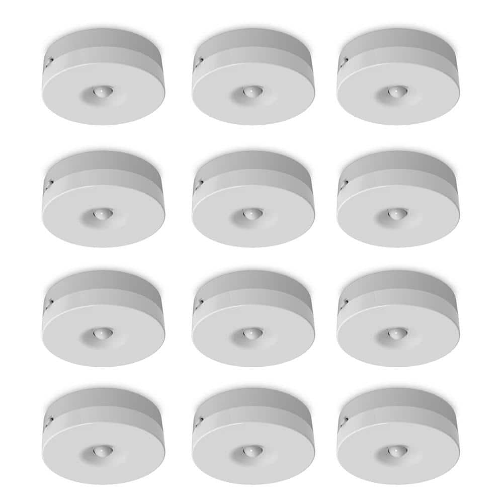 Feit Electric 3 in. Battery Operated LED White Motion Sensor Rechargeable Bright White 3000K Under Cabinet Puck Light (12-Pack)