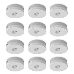 3 in. Battery Operated LED White Motion Sensor Rechargeable Bright White 3000K Under Cabinet Puck Light (12-Pack)