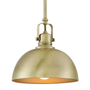 Belle 60-Watt 1-Light Brushed Brass Contemporary Bowl Pendant Light with Brushed Brass Shade
