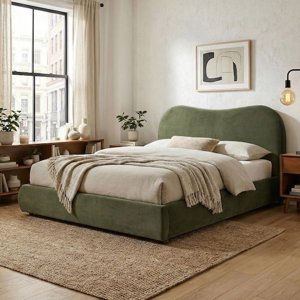 Furniture of America Ambo Modern Green Velvet Wood Frame Low