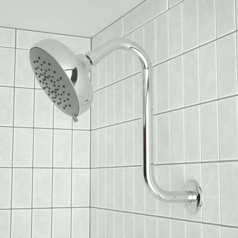 Chrome S-Shaped Wall Mounted Shower Arm with Flange