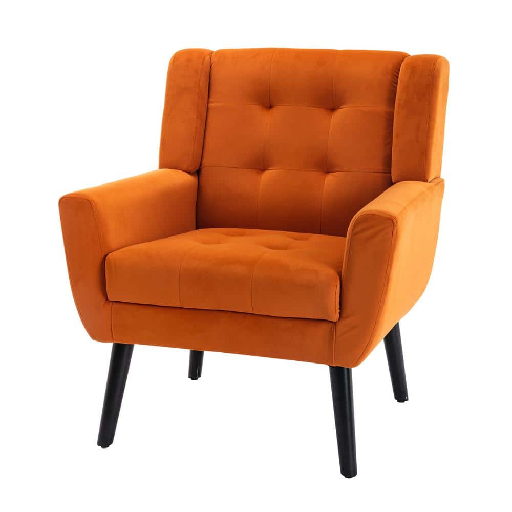 ATHMILE Orange Velvet Upholstered Accent Arm Chair (Set of 1) GZ