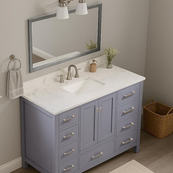 Bath Mist 54 in. W Single Sink Freestanding Bath Vanity in Gray with White Engineered Stone Top Assembled