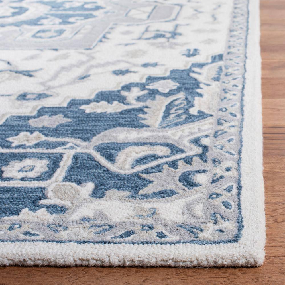 Ivory Navy Hand-Tufted Wool 5' Square Area Rug