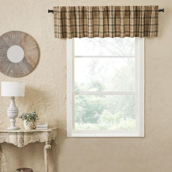 VHC BRANDS Cider Mill 90 in. L x 16 in. W Plaid Cotton Valance in Khaki Forest Green Russet