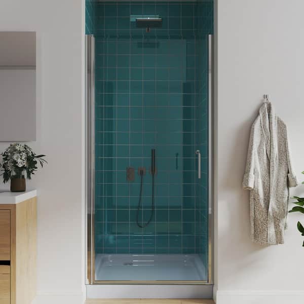 36 to 37-1/4 in. W x 72 in. H Pivot Swing Frameless Shower Door in Chrome with Clear Glass