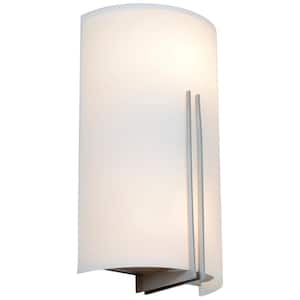 Prong 2 Light Brushed Steel Sconce with White Glass Shade