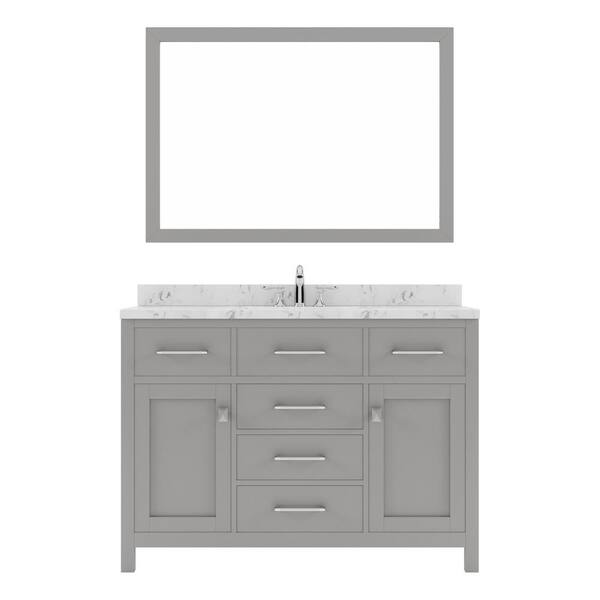 Virtu USA Caroline 48 in. W x 22 in. D x 35 in. H Single Sink Bath Vanity in Cashmere Gray with Quartz Top and Mirror