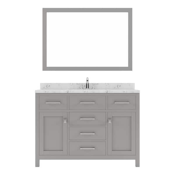 Virtu USA Caroline 48 in. W x 22 in. D x 35 in. H Single Sink Bath Vanity in Cashmere Gray with Quartz Top and Mirror