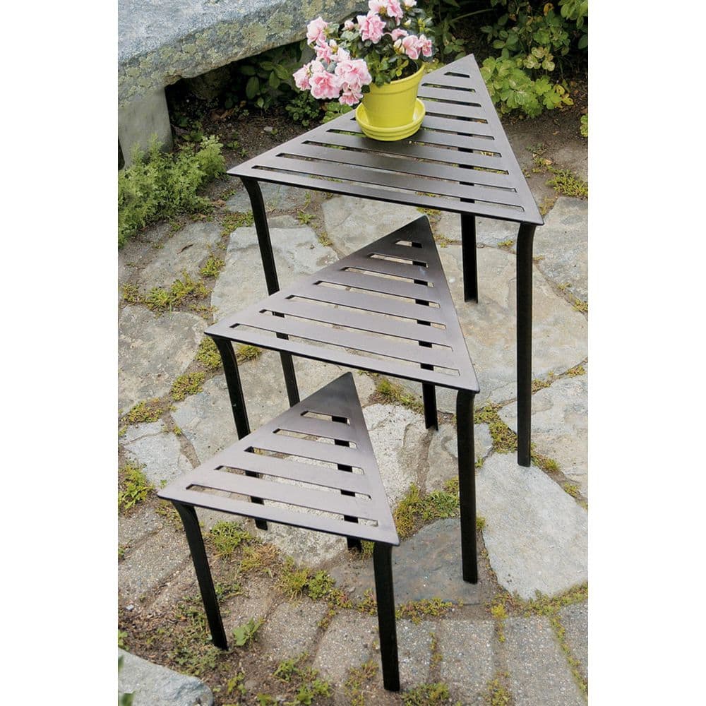 Bronze Triangular Metal Nesting Tables Set of 3