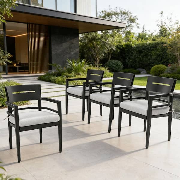 Outdoor Patio Aluminum Stationary Dining Chairs with Outdoor-grade Sunbrella Fabric Cushions(4-Pack)