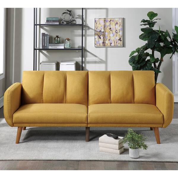 Magic Home Modern Polyfiber Linen Wood, Twin 66 1 Tufted Back Convertible Sofa Futon Couch