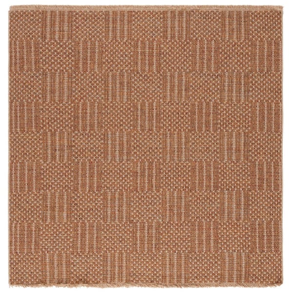 SAFAVIEH Wicker 7 ft. x 7 ft. Natural/Brown Geometric Square Area Rug ...
