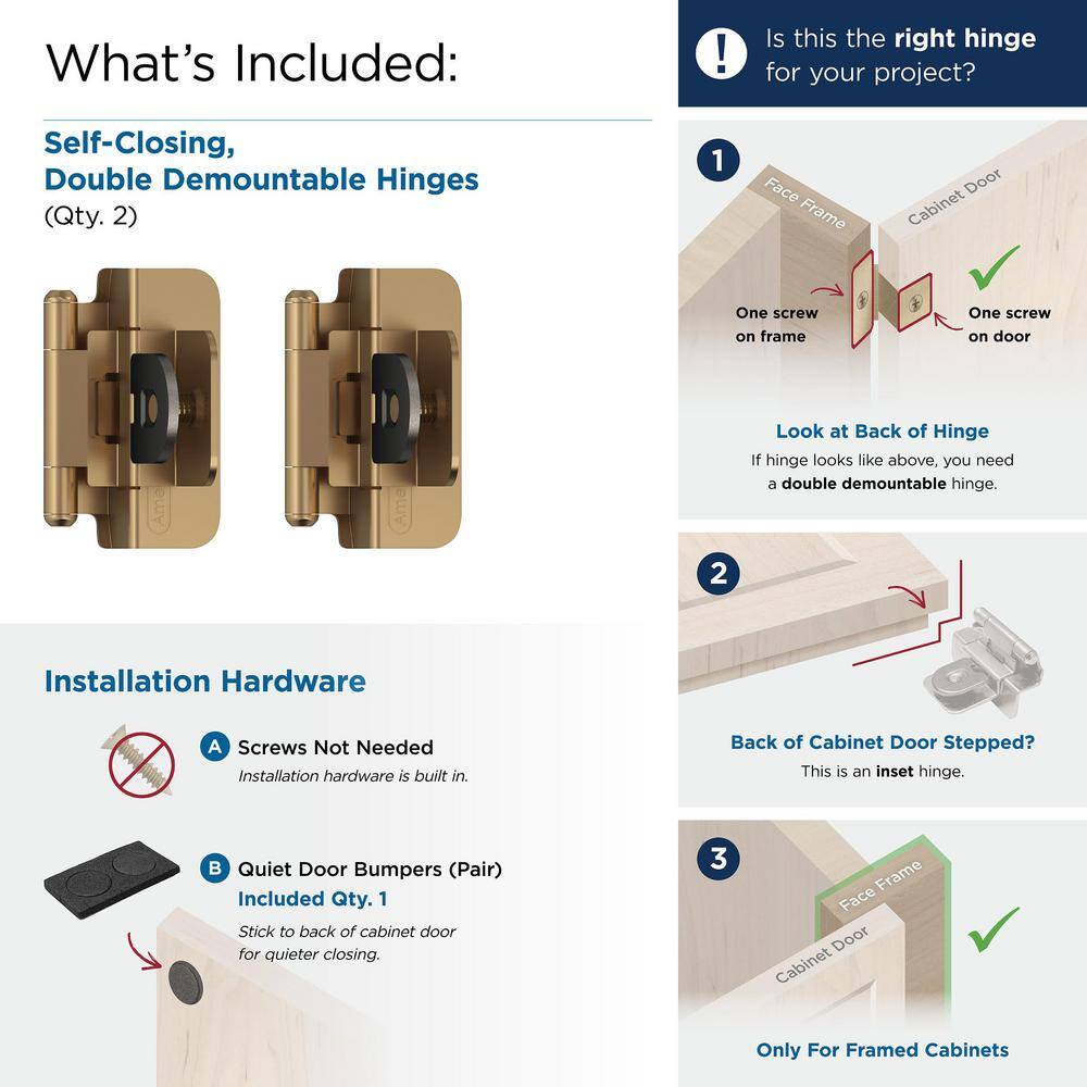 Champagne Bronze 3/8 in. (10 mm) Inset Double Demountable, Cabinet Hinge (2-Pack)