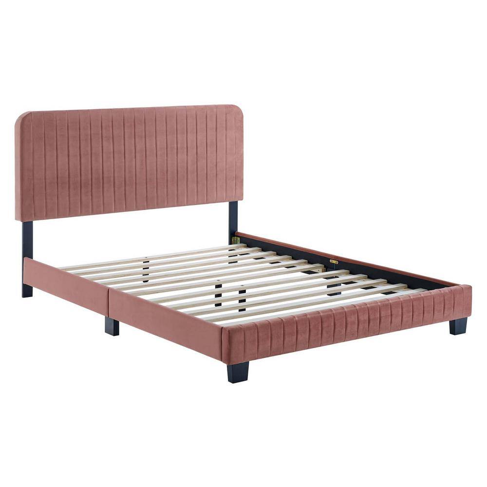 Dusty Rose Channel Tufted Velvet Full Platform Bed