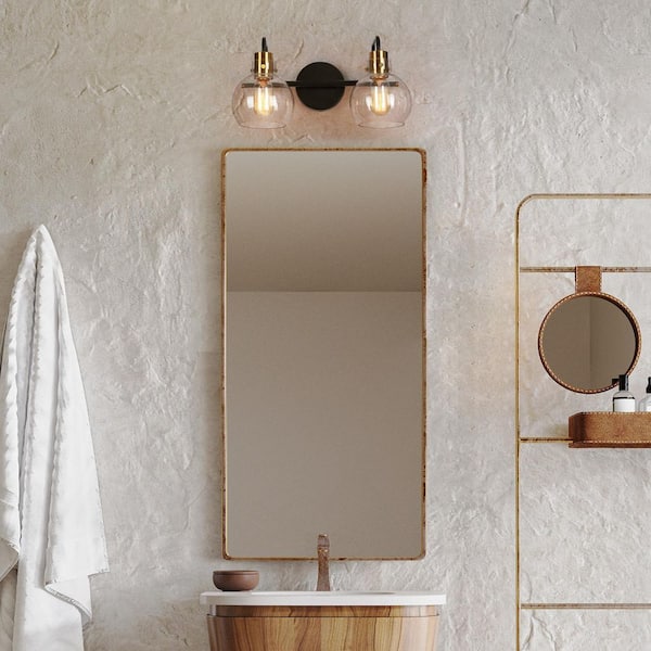 Zevni 14.5 in. 2-Light Polished Brass Modern Bathroom Vanity Light, DIY  Globe Seeded Glass Bath Lighting, Black Wall Sconce Z-M7YBFAJM-4691 - The  Home Depot