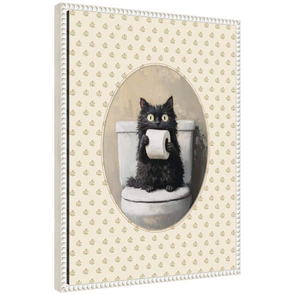 "Sylvie ""Black Cat and Toilet Paper"" by The Creative Bunch Studio Bath Framed Canvas Art Print 24 in. x 18 in." price history on PriceWatchPro