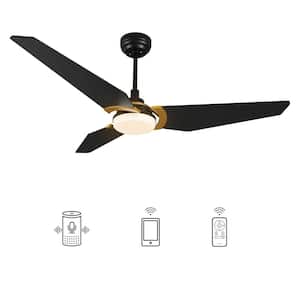 Brently 52 in. Dimmable LED Indoor/Outdoor Black Smart Ceiling Fan with Light and Remote, Works w/ Alexa/Google Home