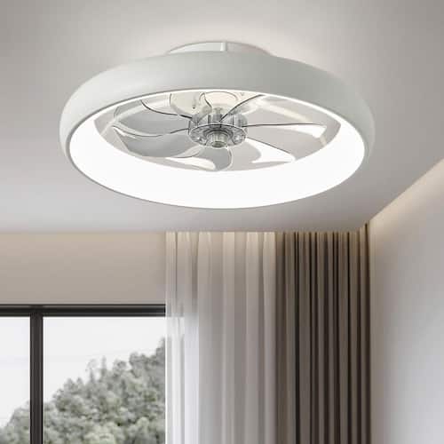 20 in. LED Indoor White Flush Mount Ceiling Fan with Light Dimmable for Low Profile Bedroom LuminFan Ceiling Fans With Lights