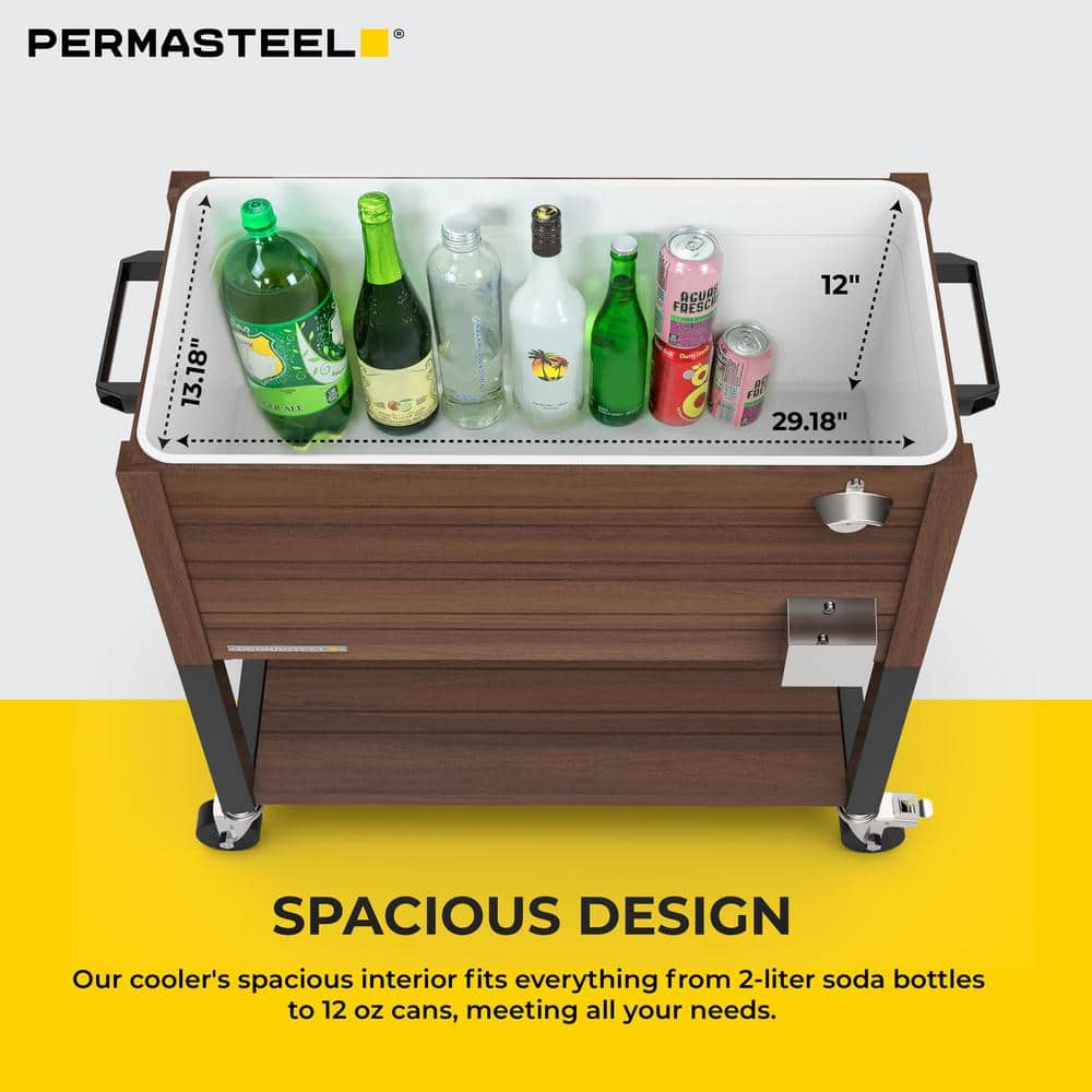 Permasteel 80-Quart Brown Woodgrain Rolling Patio Cooler with Insulated Basin
