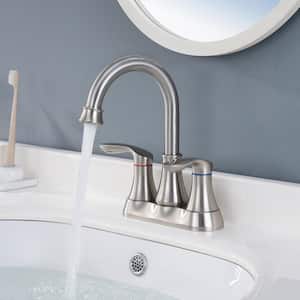 Retro 4 in. Centerset Double Handle Bathroom Faucet with Drain Kit Included and Supply Line in Brushed Nickel