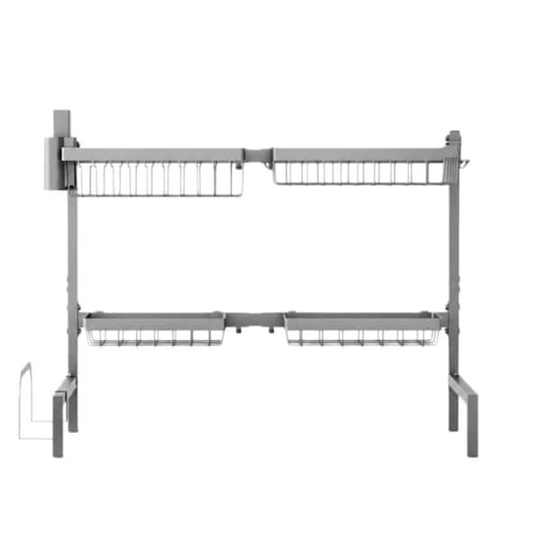 30 to 33.9 in. W x 11.5 in. D x 21.5 in. H Over The Sink Adjustable Drying Dish Rack with Multifunctional Baskets, Gray