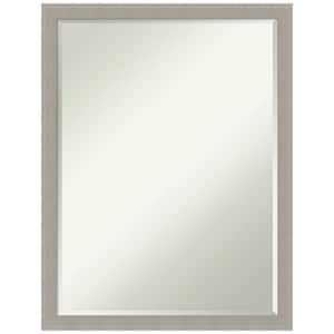 Woodgrain Stripe 20 in. x 26 in. Petite Bevel Casual Rectangle Wood Framed Wall Mirror in Gray