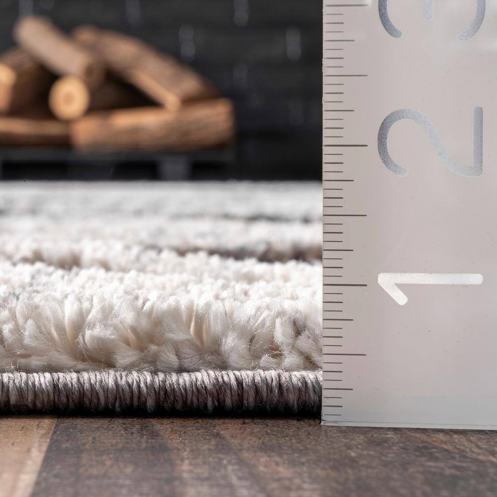 Gray Moroccan Lattice Tassel Runner Rug with Braided Shag