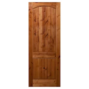 24 in. x 96 in. 2 Panel Arch Top Raised Panel V-Groove Solid Core Unfinished Knotty Alder Wood Interior Door Slab