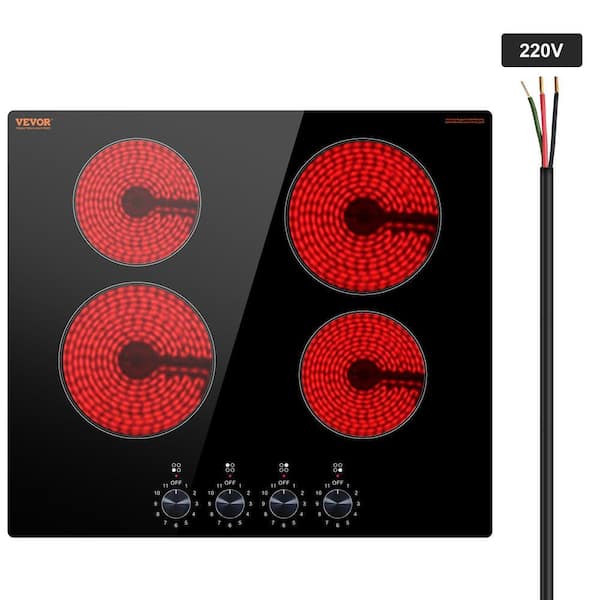 Black Elements Electric Cooktop 24 in. 4-Burners Built-in Electric Stove Top 6000-Watt Ceramic Top Radiant Cooktop