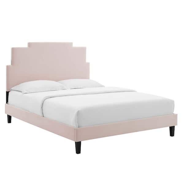 MODWAY Lindsey Pink Performance Velvet Queen Platform Bed