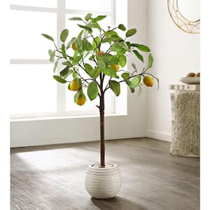 Artificial Lemon Tree 35.0 in. White Ceramic Pot