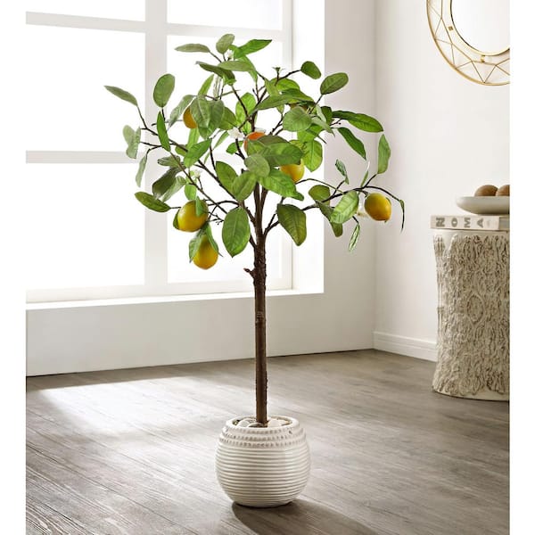 SAFAVIEH Artificial Lemon Tree 35.0 in. White Ceramic Pot