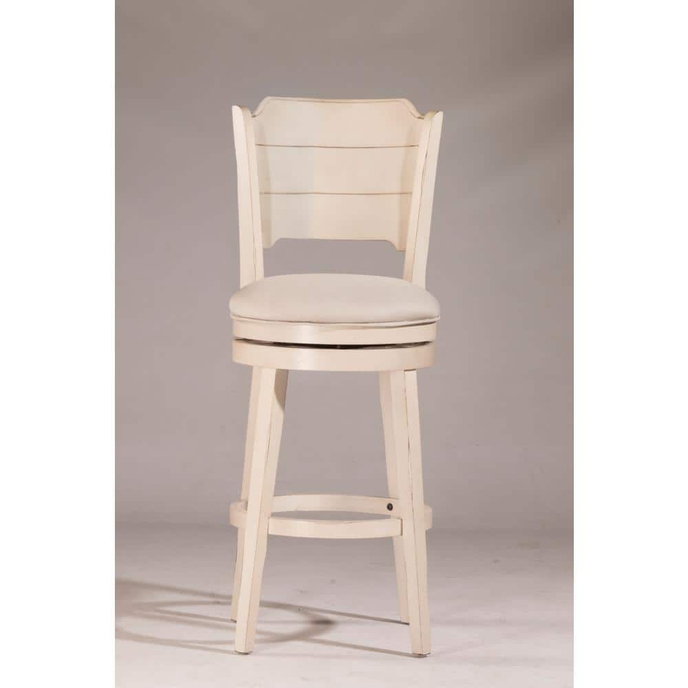 Sea White Wood Swivel Bar Height Stool with Fog Gray Upholstery