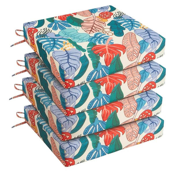 Outdoor Chair Cushions Pack of 4,18.5x16x3 Inch Water Resistant Patio Cushions with Ties,Palm Tropical