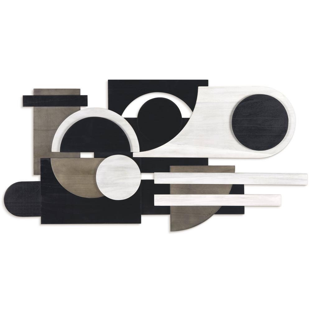 Luminous Whisper 48" x 24" Black and White Paulownia Wood Abstract Wall Art