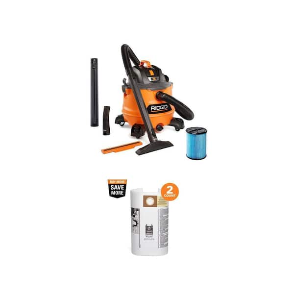 RIDGID 14 Gal. 6.0 Peak HP NXT Shop Vacuum with Filter, Hose, Wands and Wet/Dry Vac Bags (2-Pack)