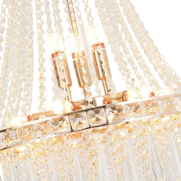 OUKANING 24 in. Gold 9-Light Luxury Raindrop Classic Empire Style Adjustable  Chain Chandelier with Crystal Shade for Foyer HG-HCX-2156 - The Home Depot