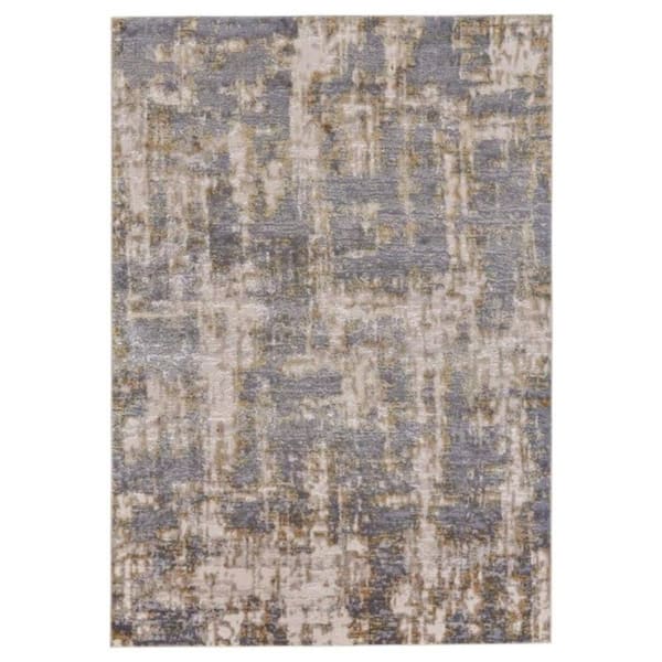 HomeRoots 2 ft. x 8 ft. Gray, Gold Abstract Area Rug