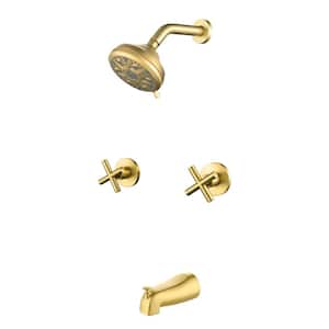 Double Handle 10-Spray Tub and Shower Faucet 1.8 GPM 5 in. Wall Mount Shower Faucet Set in Brushed Gold Valve Included