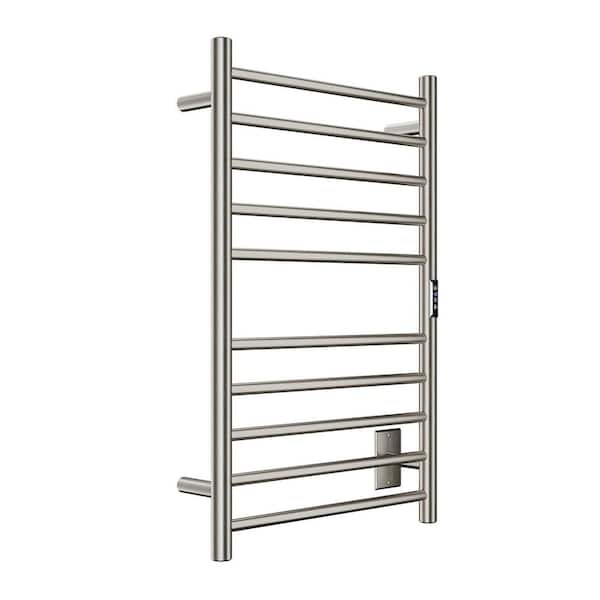 ANZZI Bali Series 10-Bar Wall Mounted Electric Plug-In Bathroom Towel Warmer Rack in Brushed Nickel Finish Stainless Steel