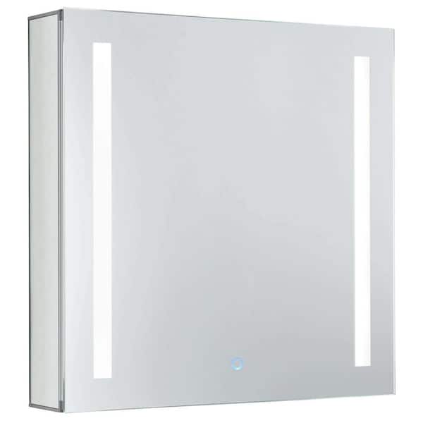 24 in. W x 24 in. H Square Aluminum Recessed or Surface Mount Medicine Cabinet with Mirror, LED Lighting Left Hinge