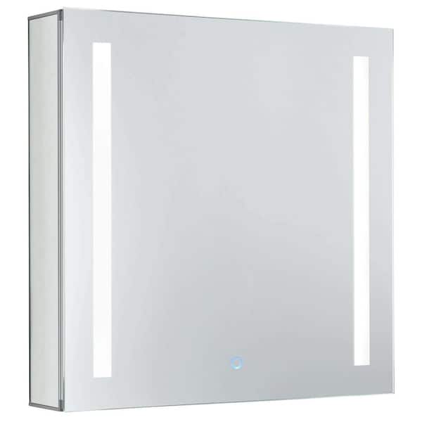 FINE FIXTURES 24 in. x 24 in. Recessed or Surface Wall Mount Medicine Cabinet in Stainless Steel with LED Lighting Left Hinge
