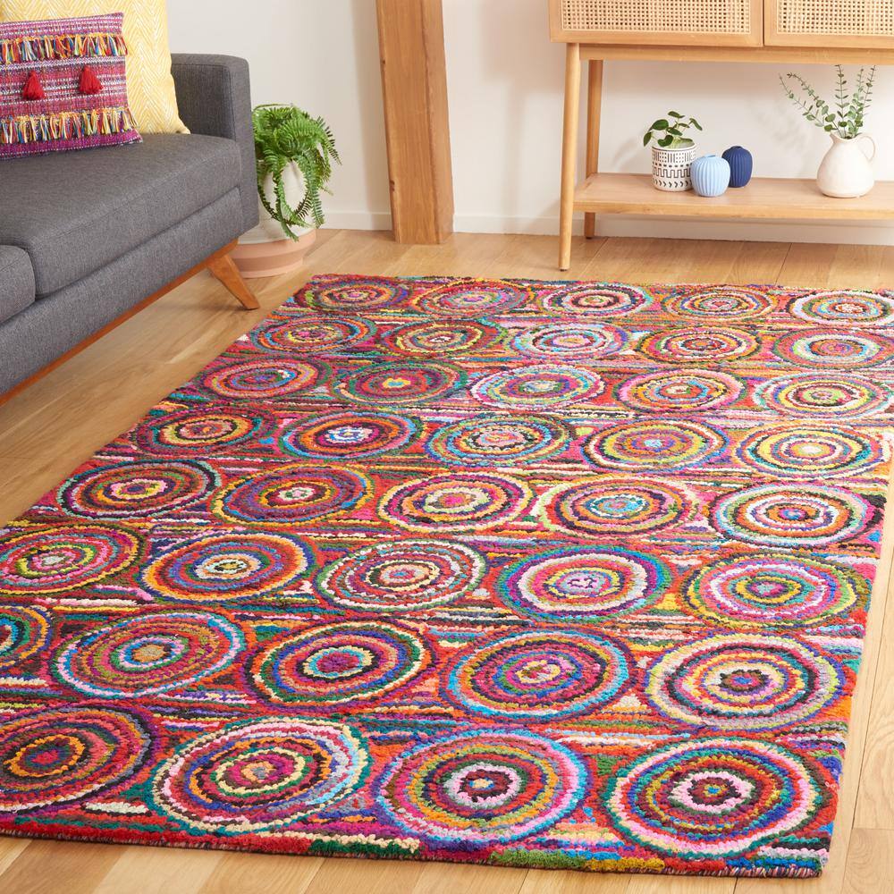 Crimson Tufted Elegance: Handmade Round Cotton Accent Rug