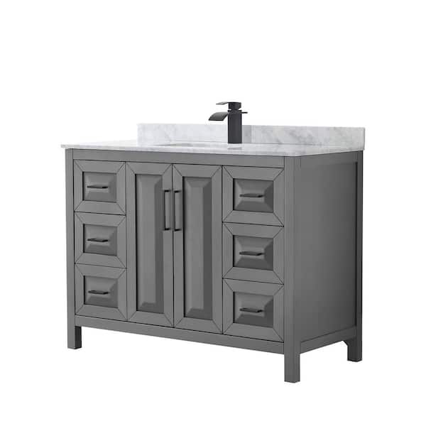 Wyndham Collection Daria 48 in. W x 22 in. D x 35.75 in. H Single Bath Vanity in Dark Gray with White Carrara Marble Top