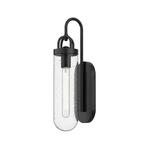Lancaster 5 in. 1-Light 60-Watt Clear Bubble Glass/Textured Black Outdoor Hardwired Wall Sconce